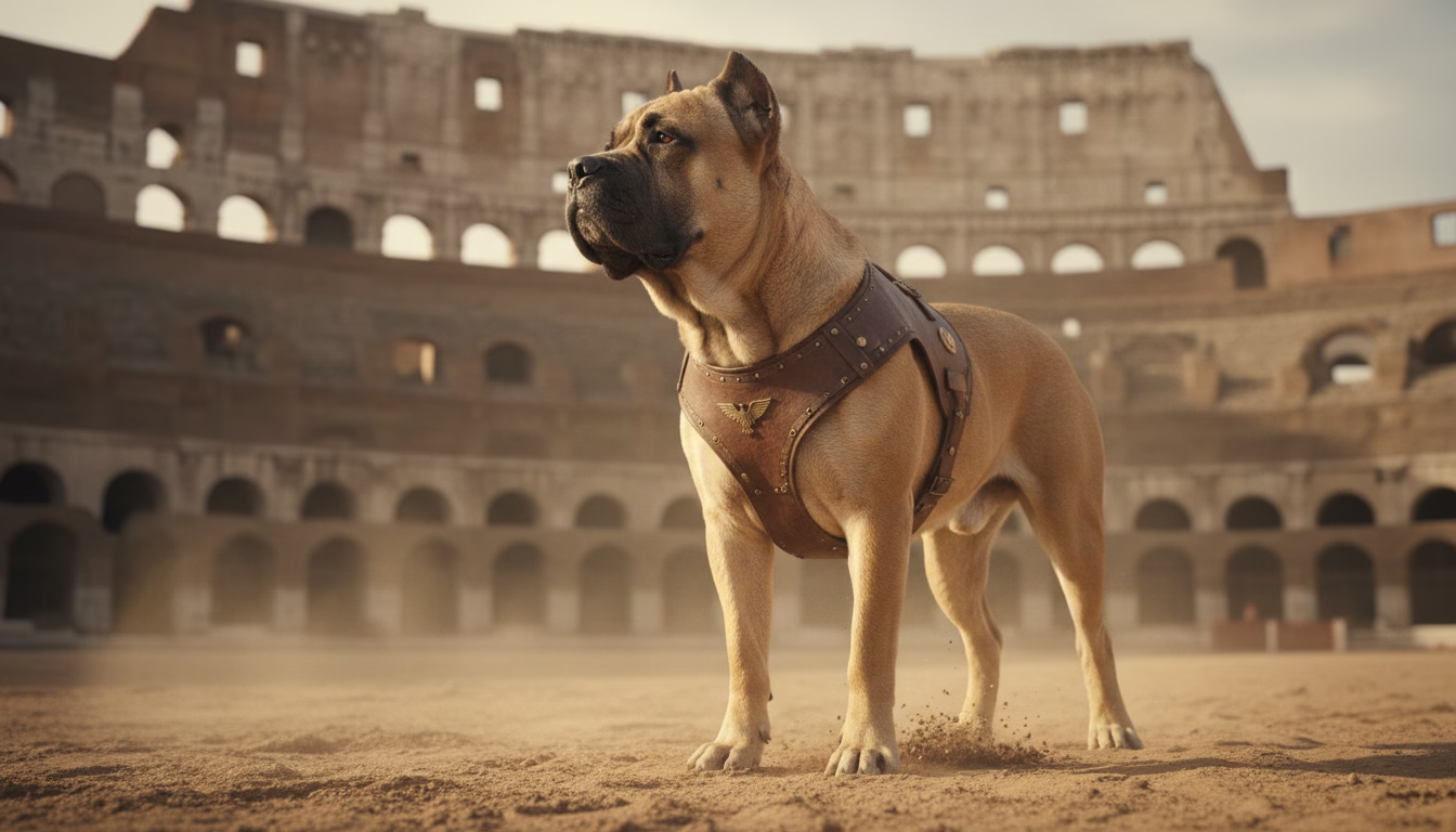 Cane Corso dans les arènes romaines, descendant du Canis Pugnax