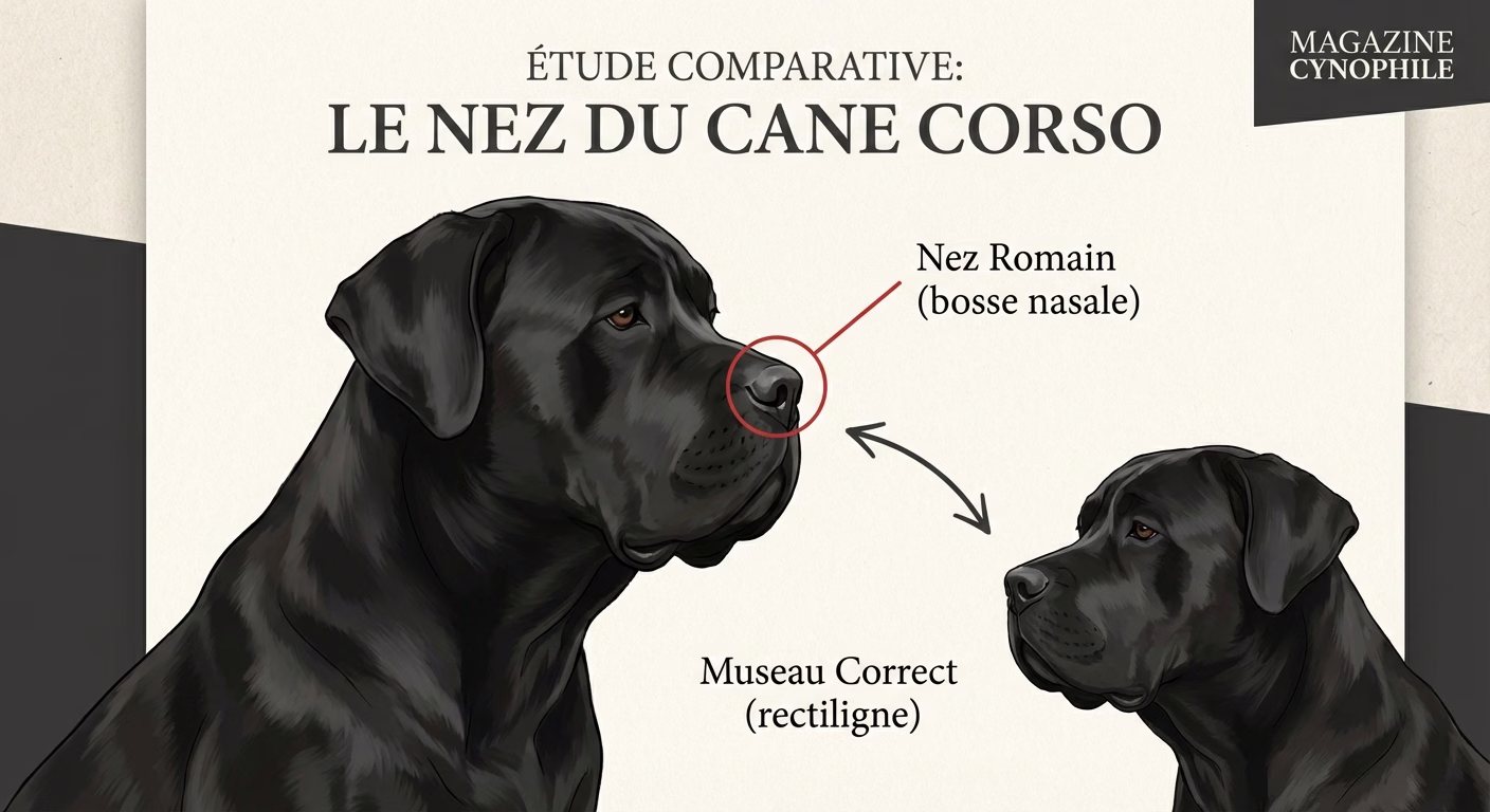Défauts éliminatoires tête Cane Corso : divergence et nez romain