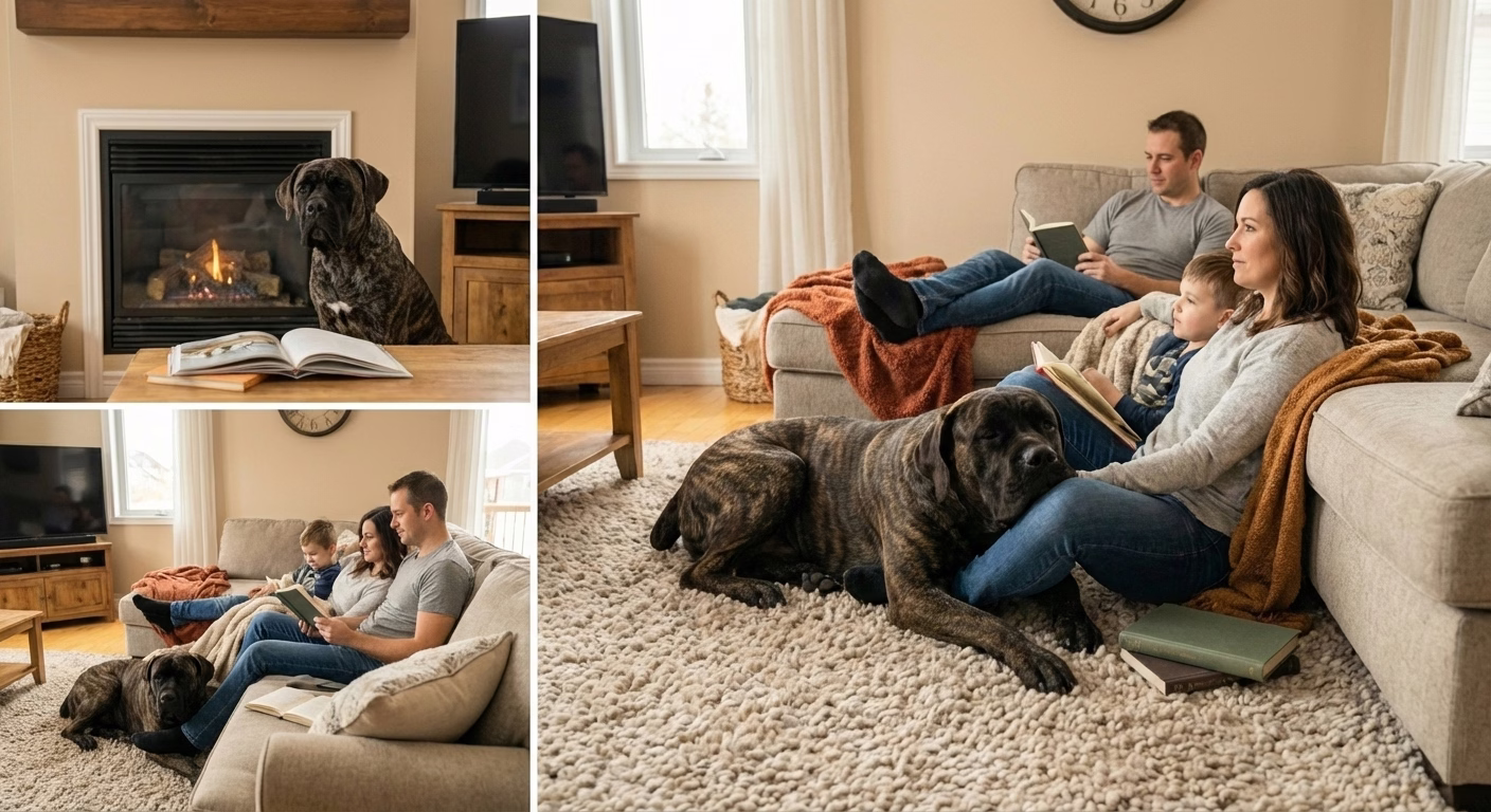 Cane Corso pot de colle attaché à son maître